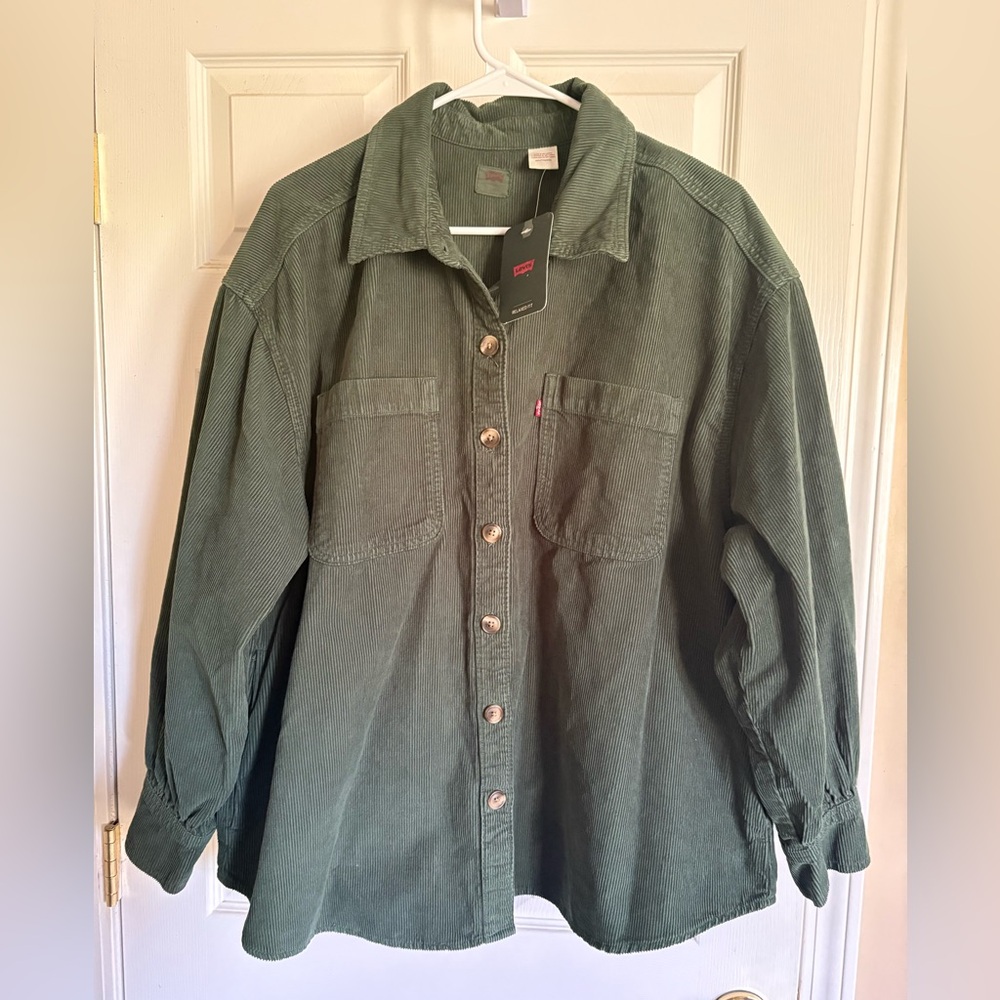 NEW Levis Womens XXL Orion Corduroy Green Button Up Relaxed Long Sleeve Shirt